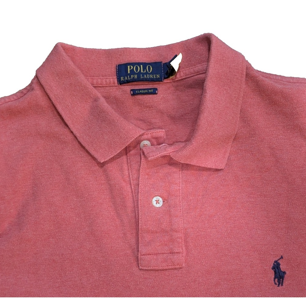 Polo Ralph Lauren Shirt Men's L Washed Coral Short Sleeve Blue Pony Golf Classic